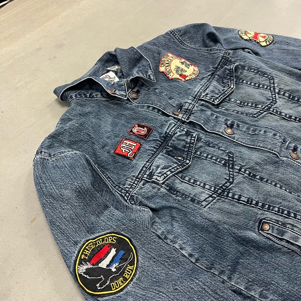 Vintage Y2K Outback Rider Denim Motorcycle Themed Jacket Size L Jean Jacket - Picture 2 of 8